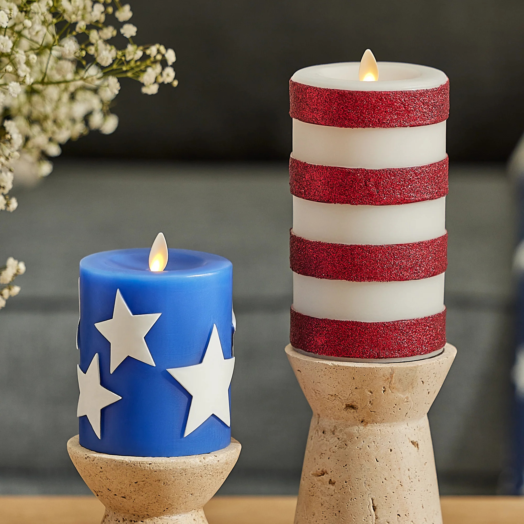 Set of 2 Stars & Stripes Flameless Candle Pillars | Luminara