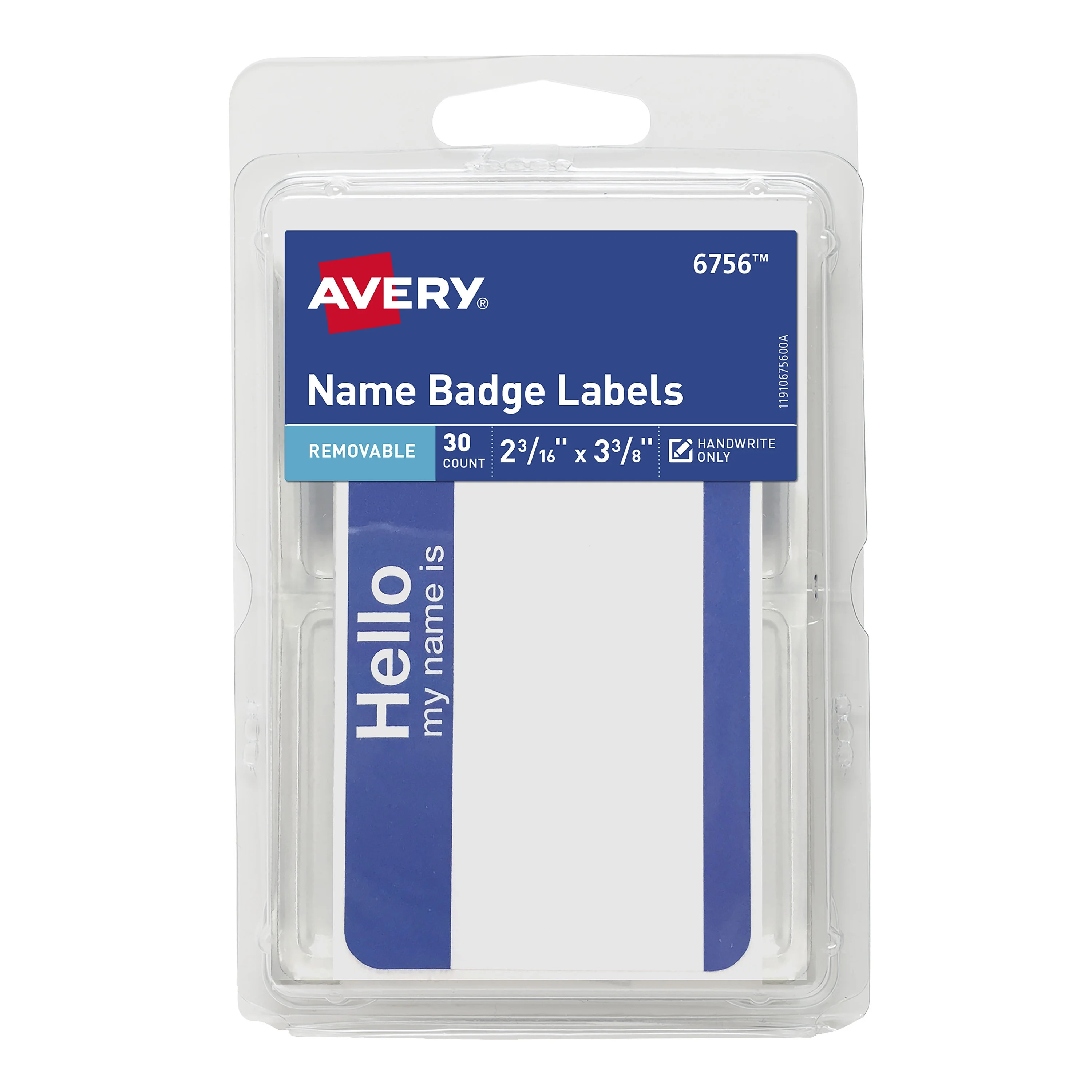 Avery Name Badge Labels, 2-3/16" x 3-3/8", Paper, White with Blue Border, Handwrite, 30 Labels | Walmart (US)