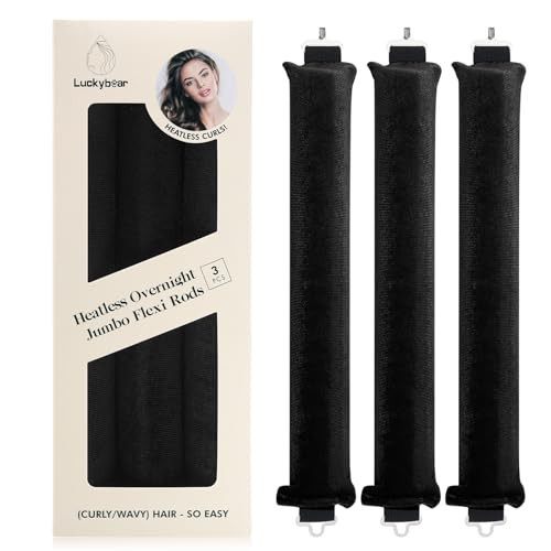 Overnight Heatless Hair Curler Blowout Rods Satin Flexi Rods for Heatless Overnight Jumbo Curls, No-Heat Styling Tools for All Hair Types, 3pcs Black | Amazon (US)