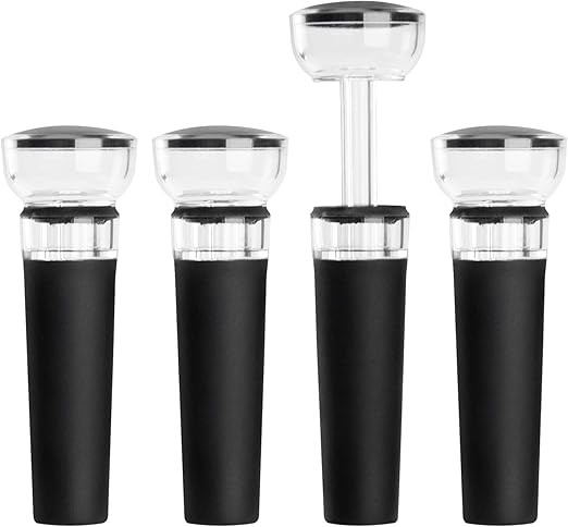 mafiti Set of 4 Wine Stoppers, Wine Bottle Stopper with Built-in Vacuum Wine Saver Pump Food-safe... | Amazon (US)