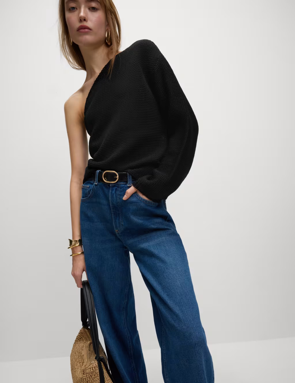 One Shoulder Slim Fit Textured Knitted Top | Marks & Spencer (UK)