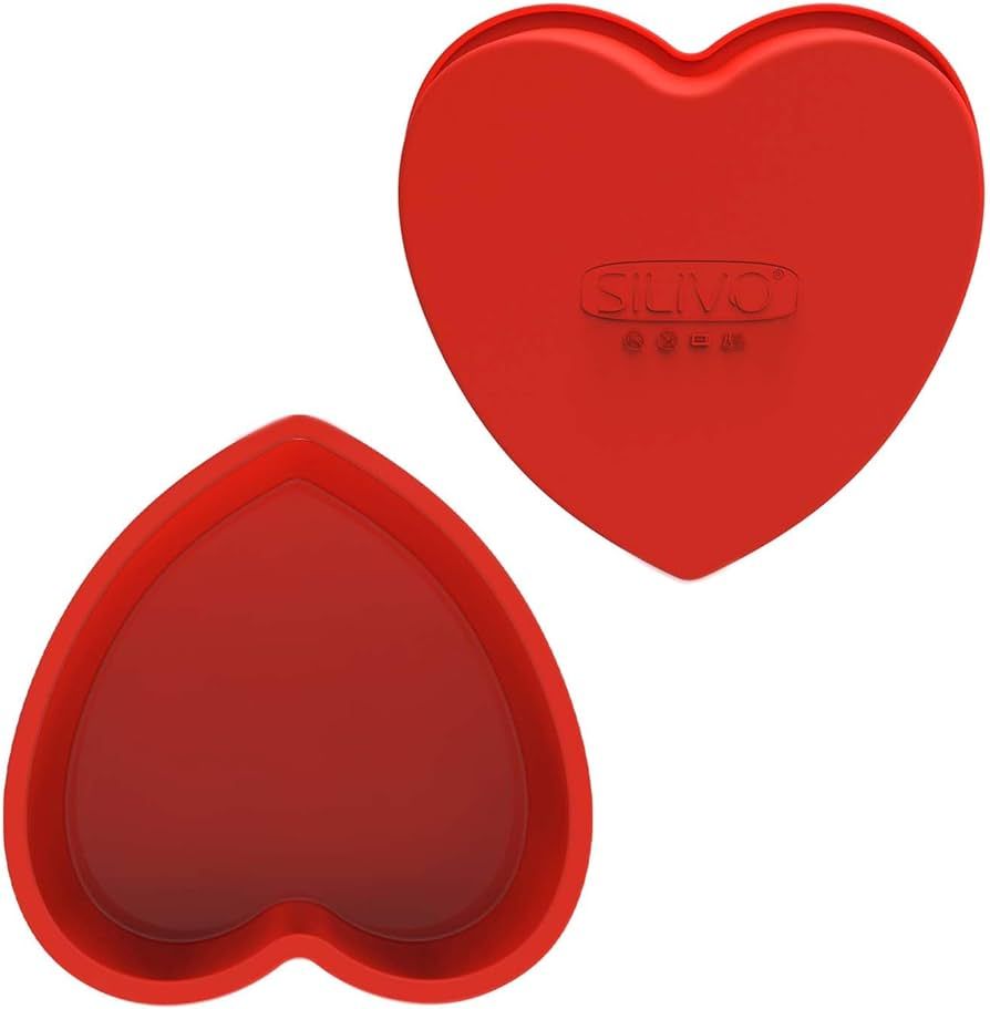 SILIVO Silicone Heart Shaped Cake Pans, 8 Inch, Red, Nonstick, Food Grade Silicone, Easy Clean, F... | Amazon (US)