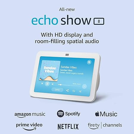 Amazon Echo Show 8 (newest model) | With Spatial Audio, Smart Home Hub, and Alexa | Glacier White | Amazon (US)