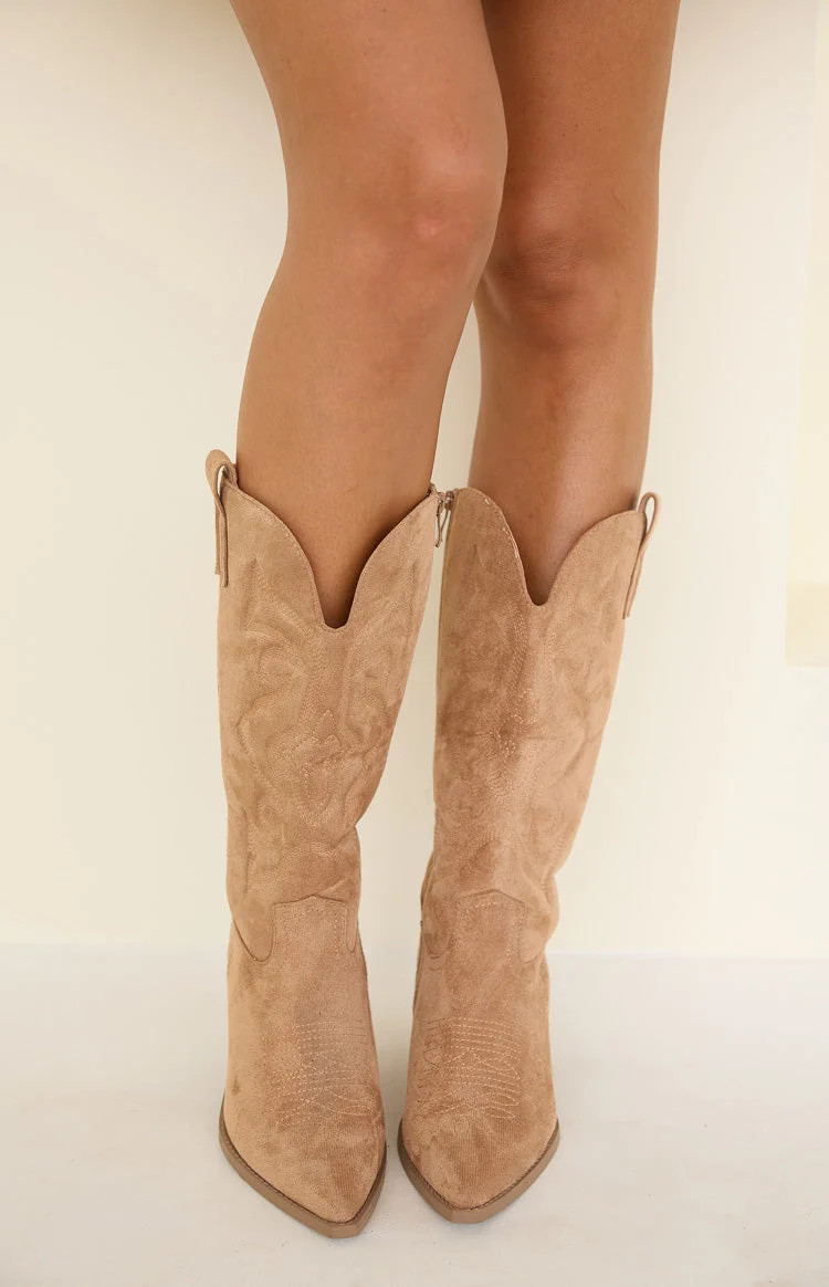 Kelly Camel Suedette Cowboy Boots US 6 | Beginning Boutique (US)