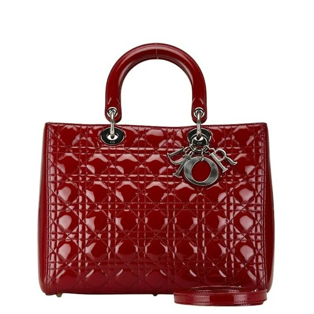 Pre-Owned Christian Dior Dior Cannage Lady Handbag Shoulder Bag Red Patent Leather Women's (Good) | Walmart (US)