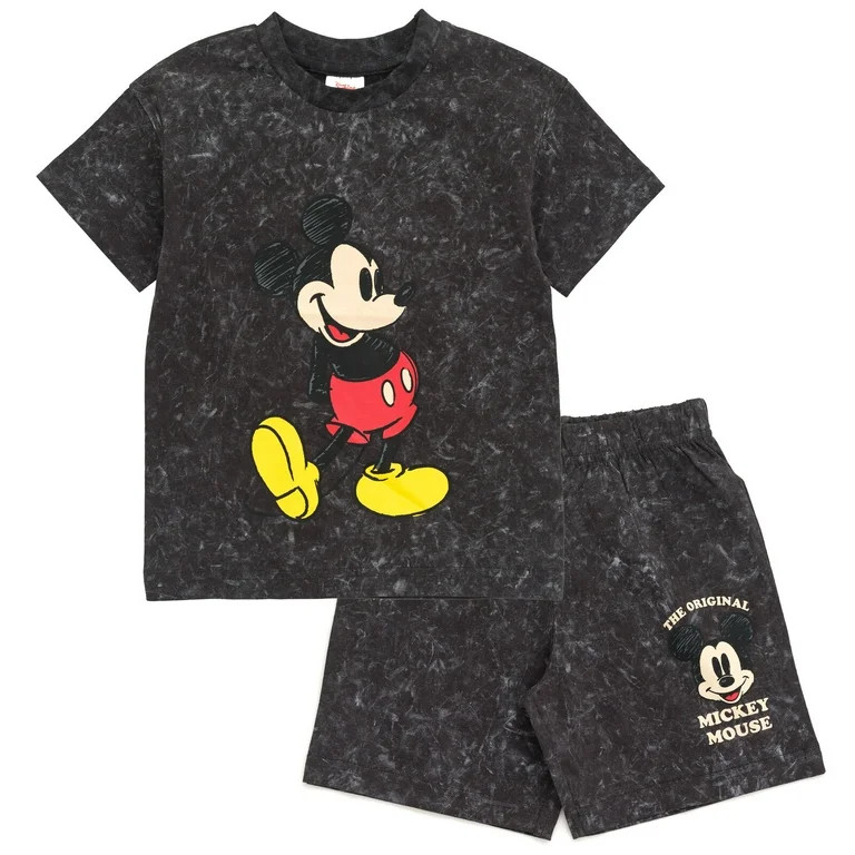 Disney Mickey Mouse Pluto Vintage Drop Shoulder T-Shirt and Shorts Outfit Set Toddler to Big Kid ... | Walmart (US)