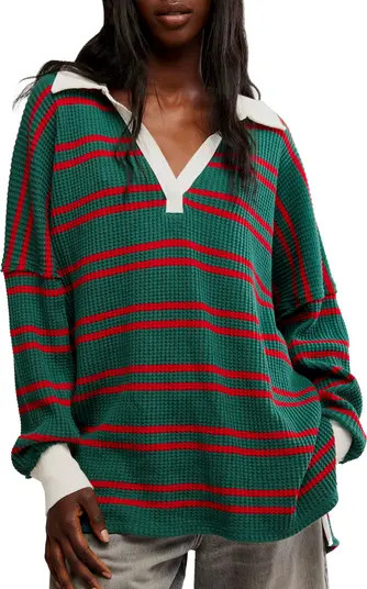 Free People Stripe Long Sleeve Stretch Cotton Waffle Knit Tunic Top | Nordstrom | Nordstrom