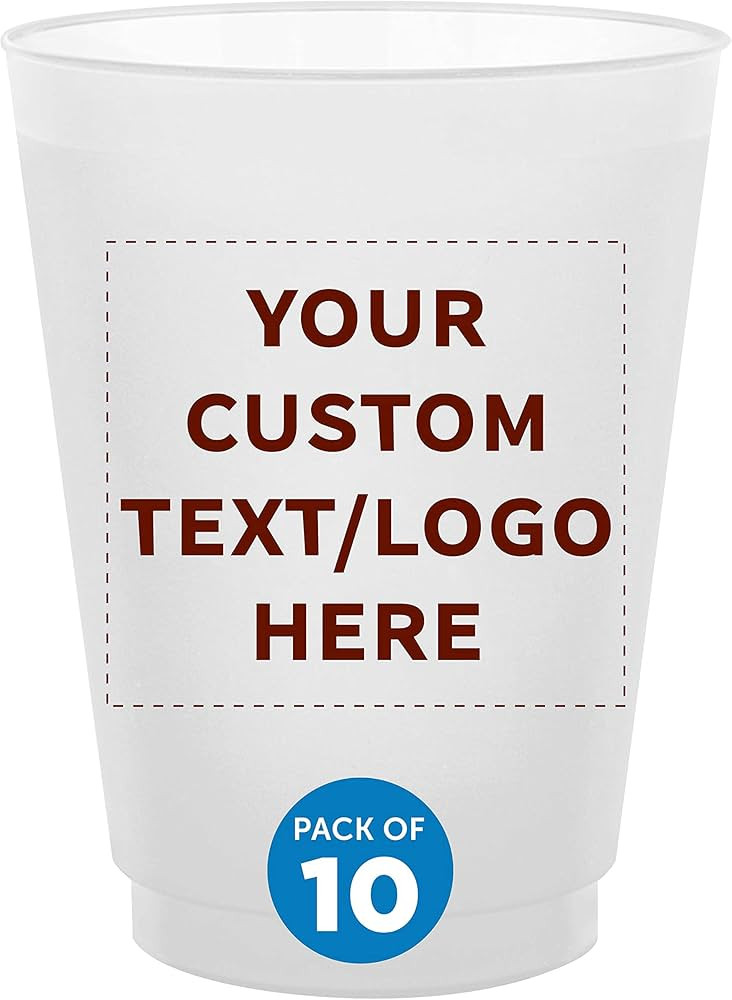 DISCOUNT PROMOS Custom Frosted Plastic Stadium Cups, 10 pack, Promotional Text, Logo, 16 oz. Shat... | Amazon (US)
