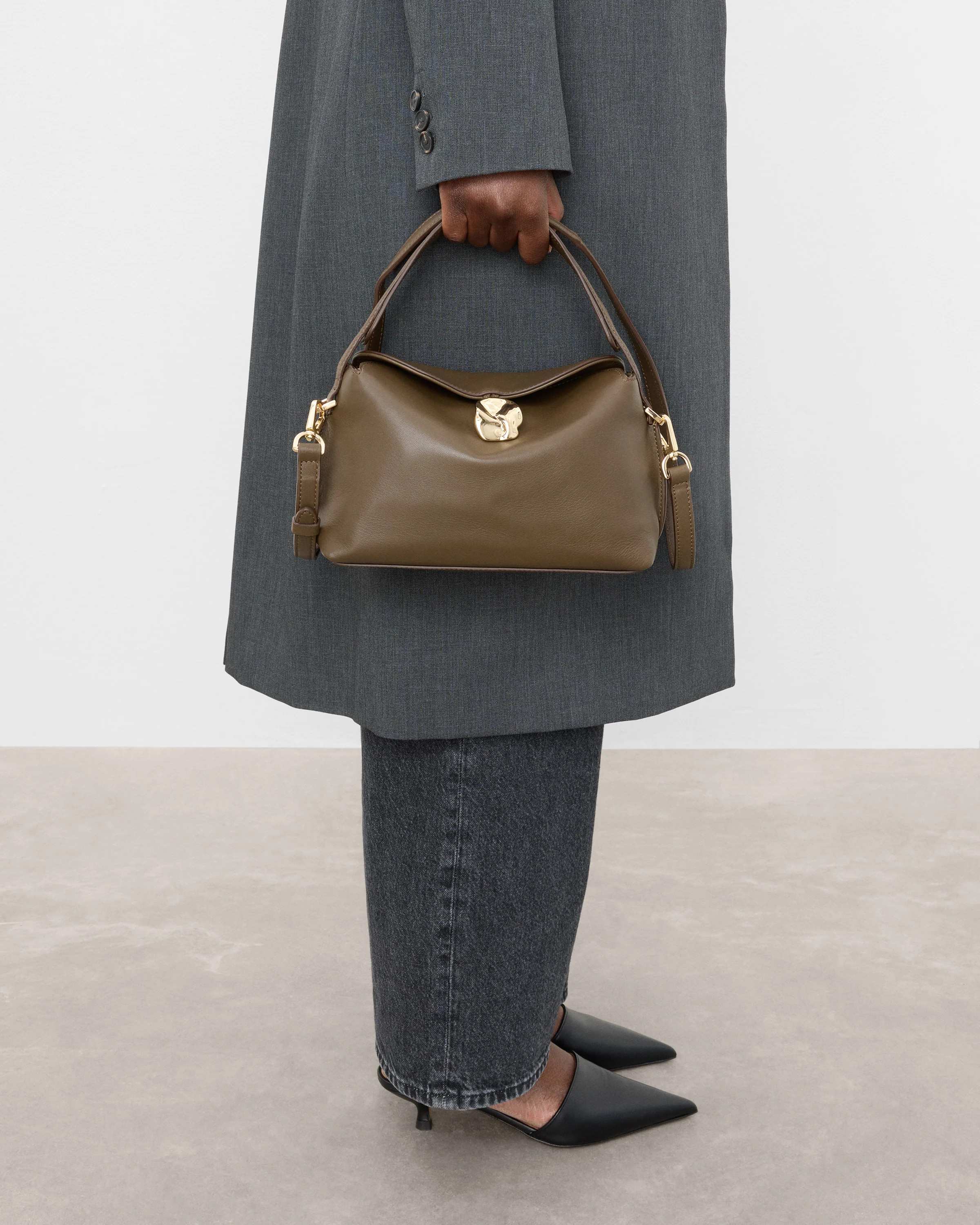 Hanna Mini Leather Khaki Bag | Flattered