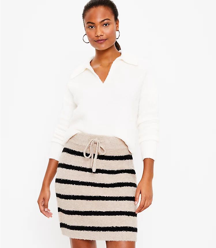 Petite Striped Boucle Drawstring Sweater Skirt | LOFT | LOFT
