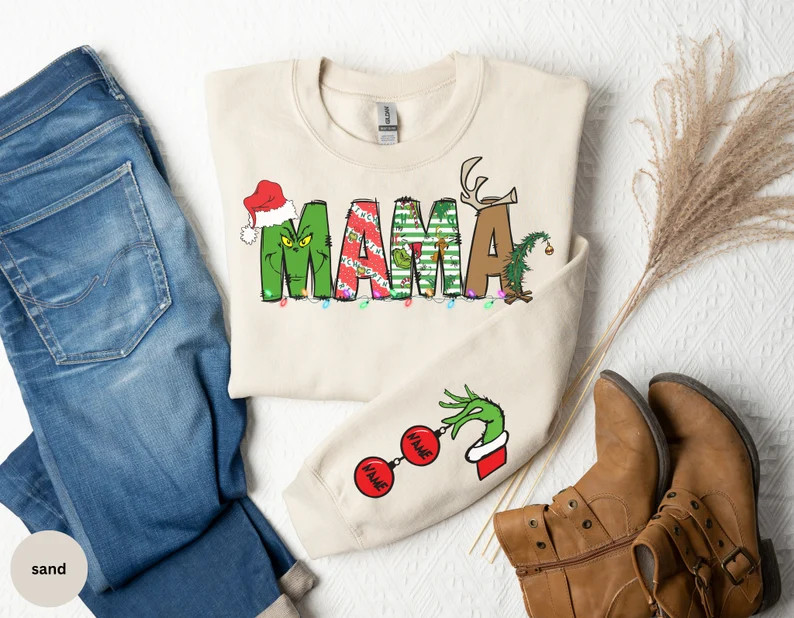 Custom Mama Grnch Sweatshirt, Mommy Grnch Kids Names Sweatshirt, Auntie Grinch Sweatshirt, Leopar... | Etsy (US)