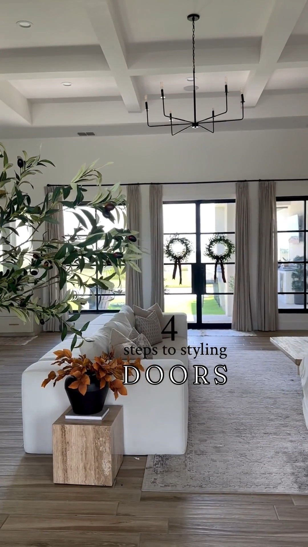 🌿4 Easy steps to designing any door! 
These indoor/outdoor, UV protected olive wreaths can be used all year, by changing ribbons with the seasons 🙌
