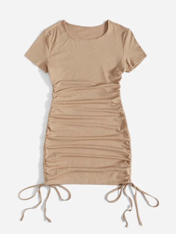 Solid Side Drawstring Ruched Bodycon Dress | SHEIN