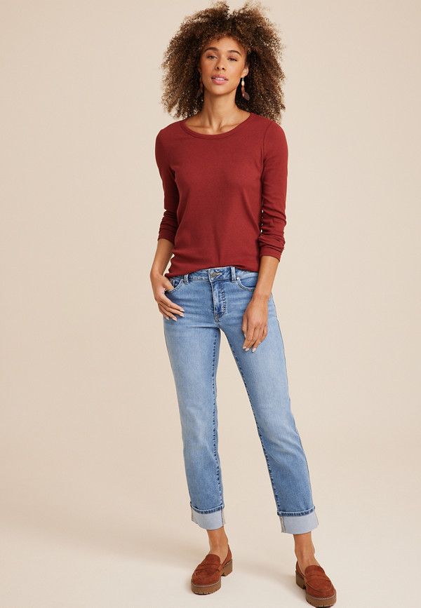 m jeans by maurices™ Everflex™ Straight Mid Rise Cuffed Hem Jean | Maurices