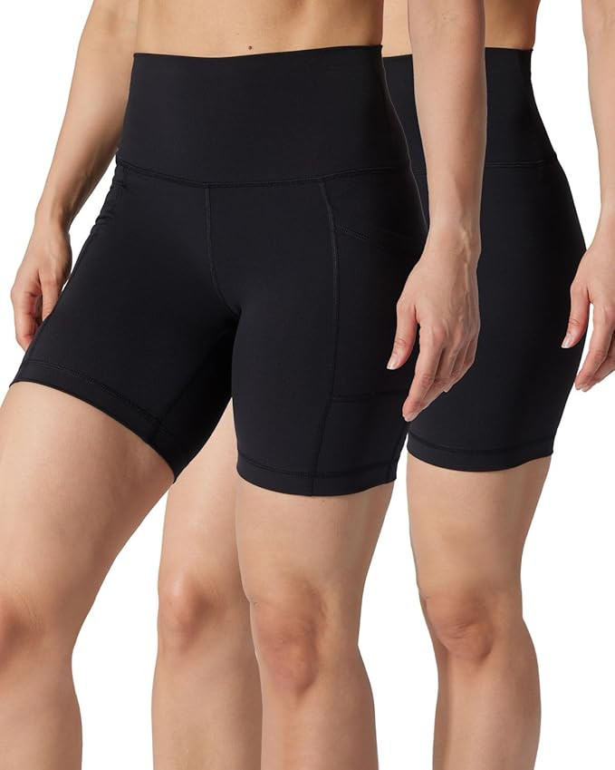 Yogalicious Womens 5”, 7” High Waisted Biker Shorts Squat Proof Workout Yoga Short 2 Pack | Amazon (US)