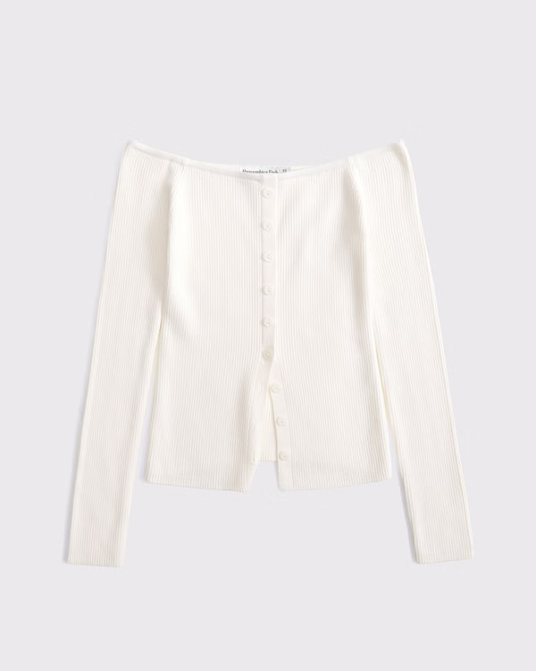 Women's Off-The-Shoulder Button-Through Top | Women's Sweaters Outfitting | Abercrombie.com | Abercrombie & Fitch (US)