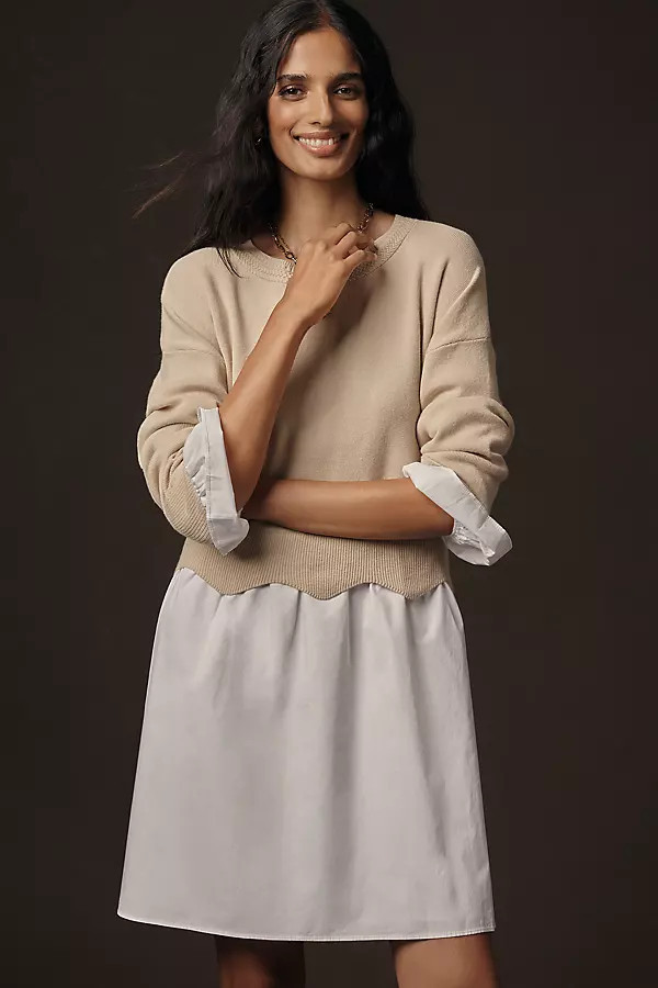 Linen Blend Long-Sleeve Sweater Twofer Mini Dress | Anthropologie (US)