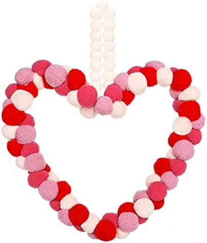 Valentine's Day Wool Felt Pom Pom Wreath 10 Inch Front Door Felt Ball Wreath Valentine Door Wreath D | Amazon (US)