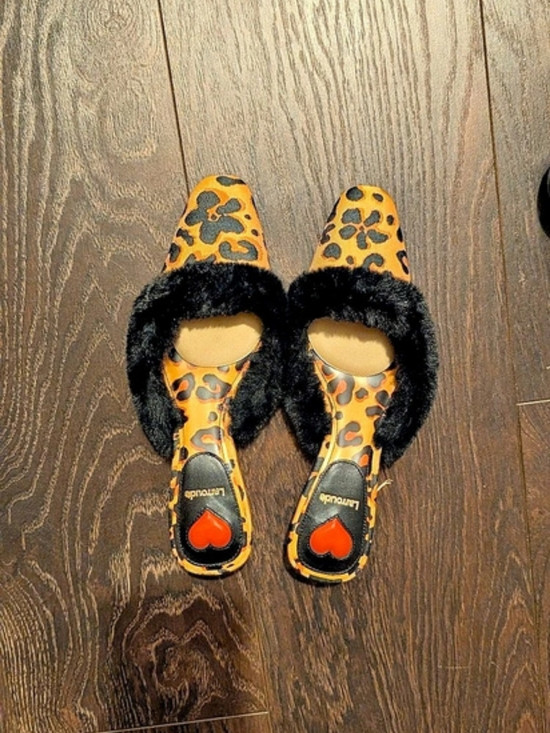Larroude Amal Mule Leopard Print Faux Fur Trim Kitten Heels | Poshmark