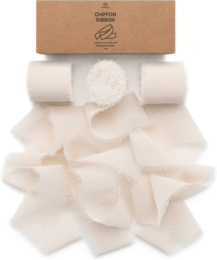 Vitalizart Light Nude Ribbon Chiffon Silk Ribbon 1.5" x 7Yd Handmade Fringe Ribbon for Gift Wrapp... | Amazon (US)