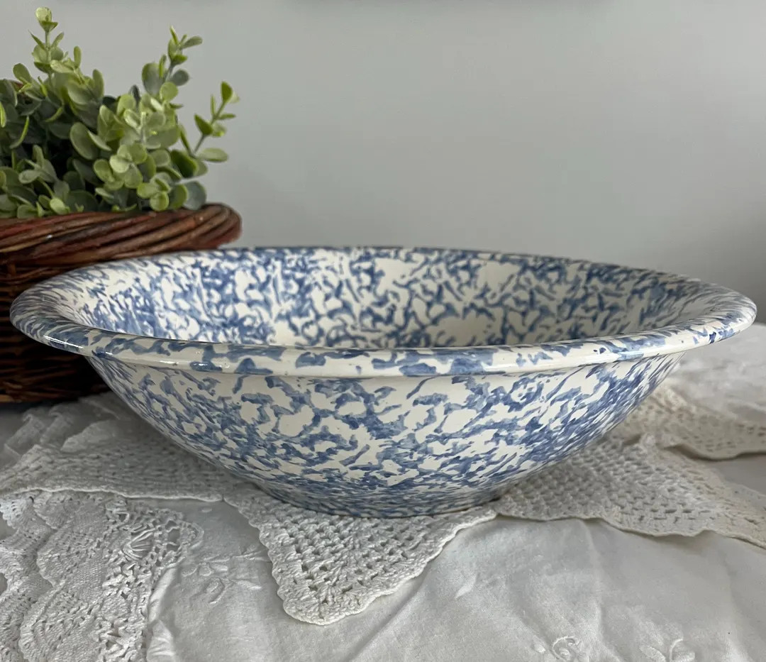 Antique Mccoy Blue Spongeware Bowl - READ DESCRIPTION - Etsy | Etsy (US)