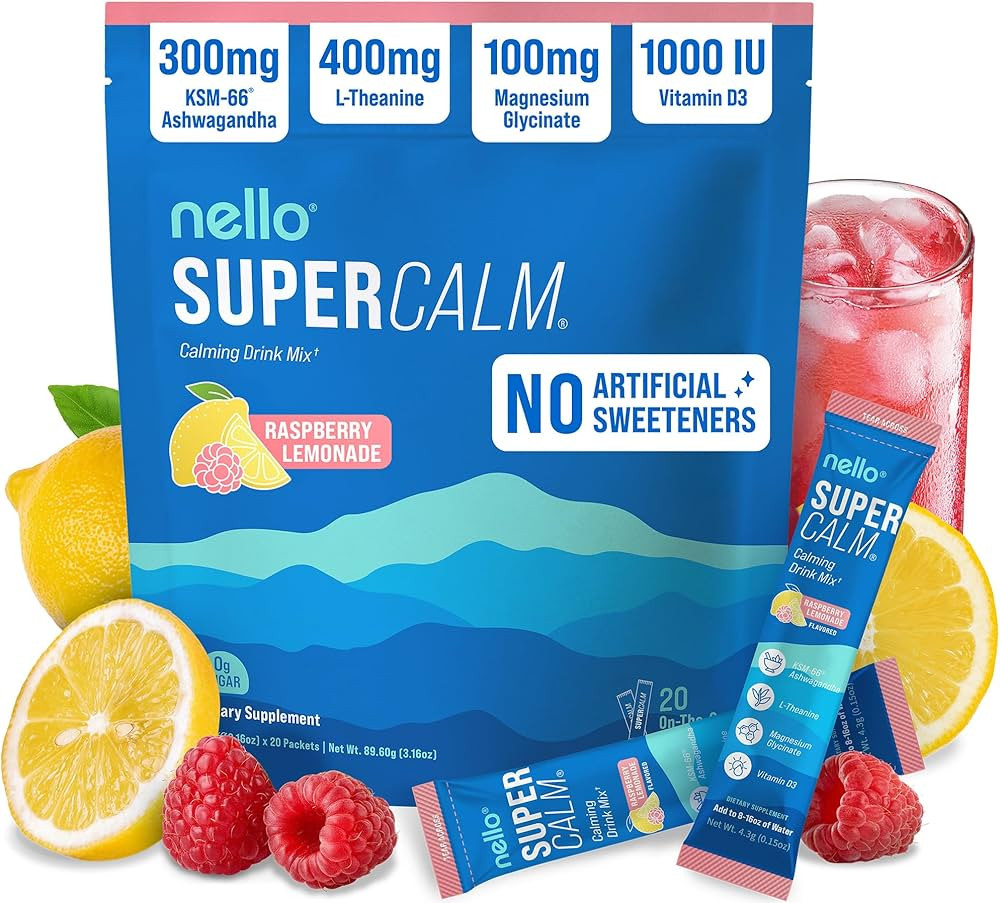 Nello Supercalm Powdered Drink Mix, Cortisol Reducer and Sleep Aid Supplement, L Theanine, Ksm-66... | Amazon (US)