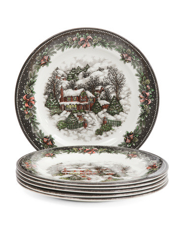6pk Christmas Village Dinner Plates | TJ Maxx