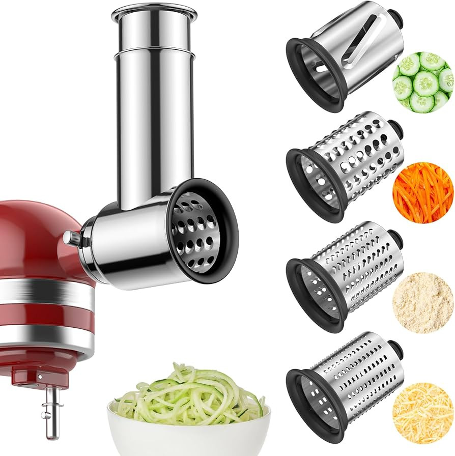 Stainless Steel Slicer Shredder Attachment for KitchenAid Stand Mixer, Includes Cheese Grater,Gri... | Amazon (US)