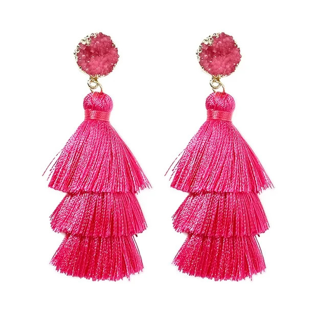 Rave EnvyPink Tassel Earrings for Women | Colorful Layered Tassle 3 Tier Bohemian Earrings | Dang... | Walmart (US)
