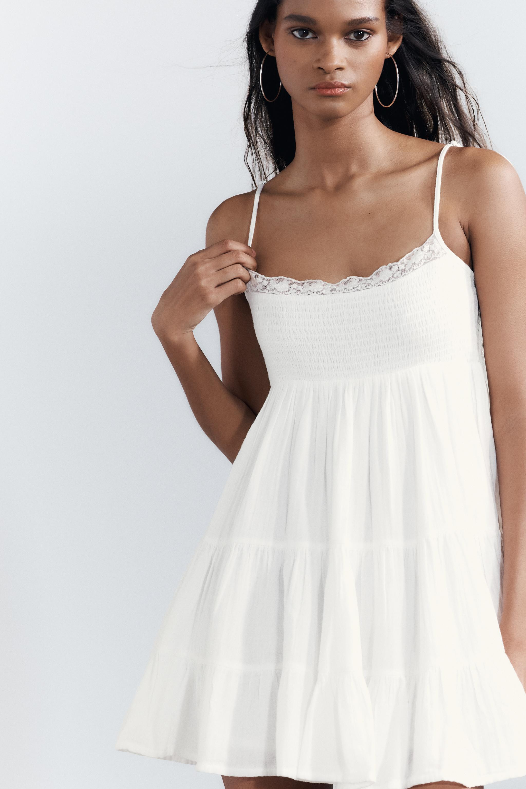 SHORT GAUZE DRESS WITH LACE | Zara UK