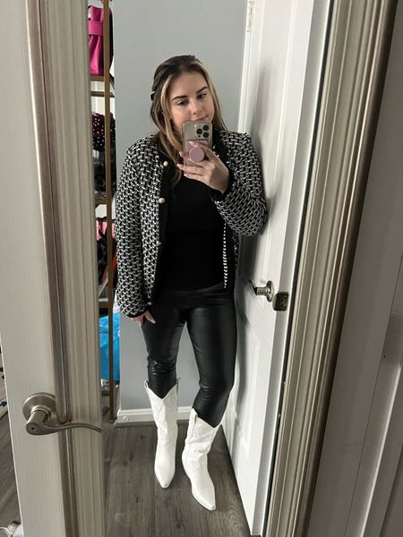 Weekend Outfit 

White boots, leather leggings, white cowboy boots, lady jacket, tweed, ribbed top, hair bow, beaded hair bow 

#LTKstyletip #LTKmidsize