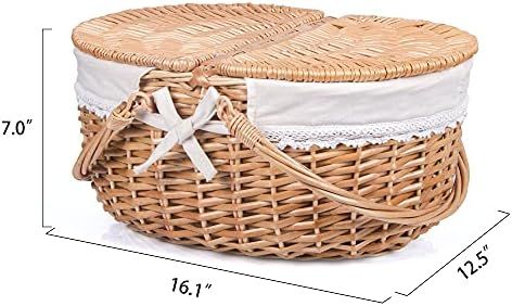 Amazon.com : Wicker Picnic Basket with Lid and Handle Sturdy Woven Body with Washable Lining : Pa... | Amazon (US)