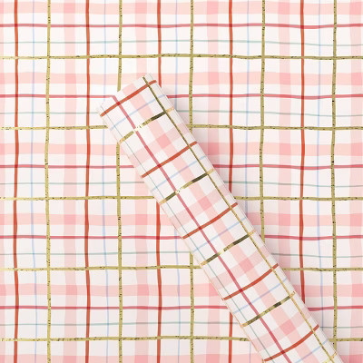 20 sq ft Plaid Gift Wrap White/Blush - Wondershop™ | Target