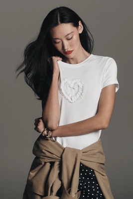 Maeve Heart Ruffle Tee | Anthropologie (US)