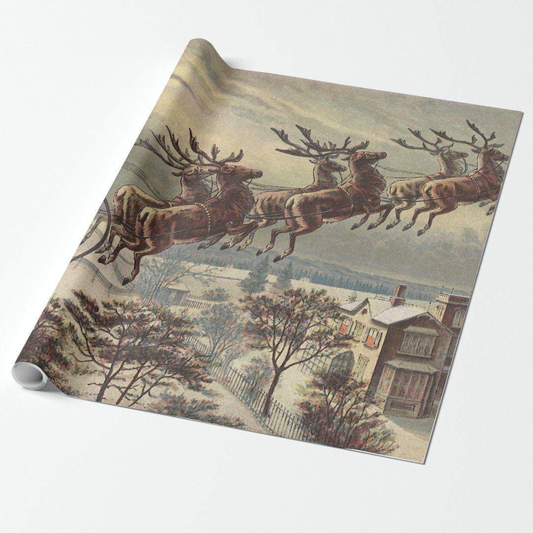 Vintage Christmas, Victorian Santa Claus in Sleigh Wrapping Paper | Zazzle | Zazzle