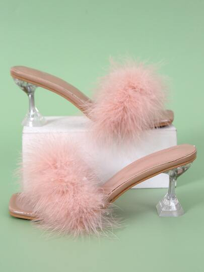 Turkey Feather Minimalist Fluffy Pyramid Heeled Mules
       
              
              $17.80... | SHEIN