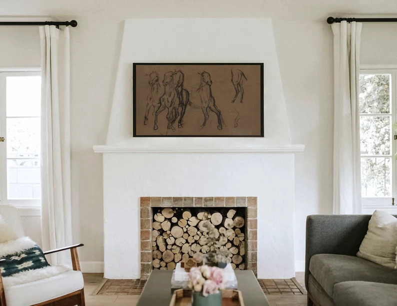 Vintage Drawing Frame TV Art / Horse Sketch Samsung TV Art Digital Download / Living room Moody S... | Etsy (US)