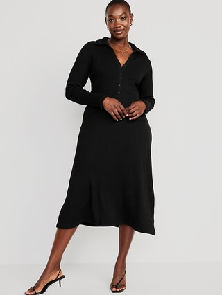 Fit &amp; Flare Long-Sleeve Henley Midi Dress for Women | Old Navy (US)