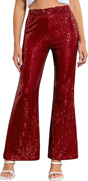ALISISTER Womens Sequin Pants High Waist Glitter Bell Bottoms Sparkle Wide Leg Palazzo Flared Tro... | Amazon (US)