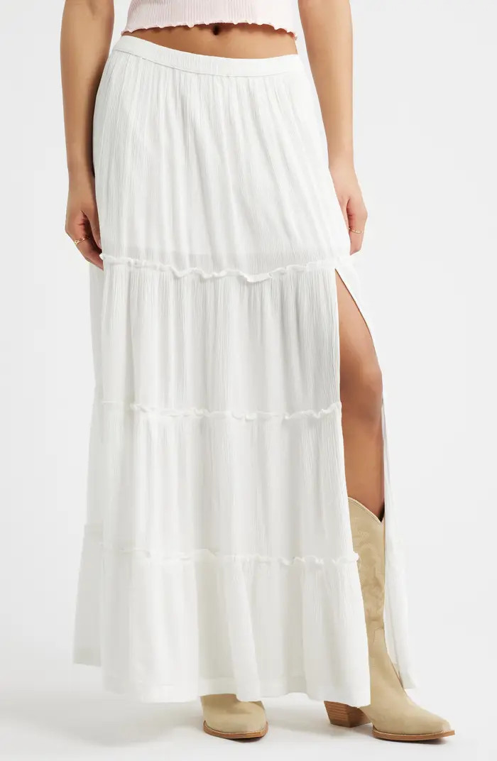 Tiered Linen Blend Crinkled Gauze Maxi Skirt | Nordstrom