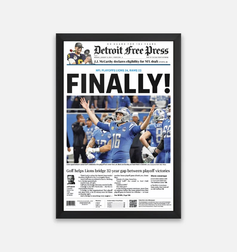 Detroit Lions 2024 Playoff Win After 32 Years: 'finally' Framed Poster - Etsy | Etsy (US)