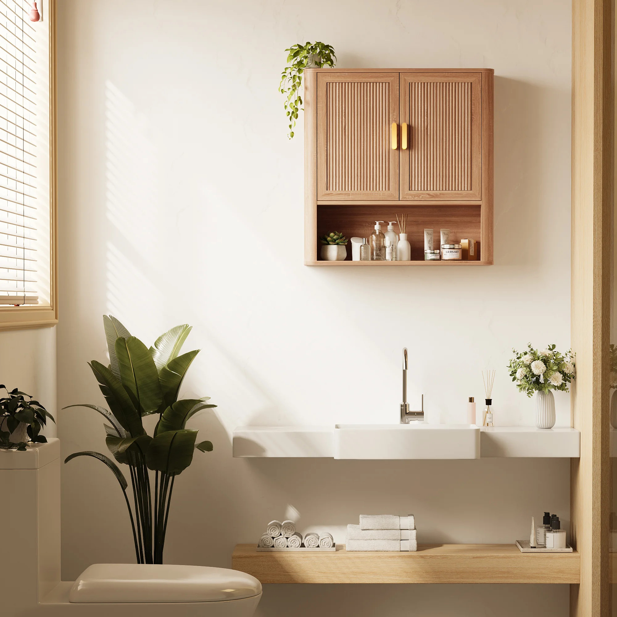 Bathroom Storage Cabinet With Adjustable Shelves, Over The Toilet Organizer For Laundry Room, Kitchen & Living Room, Medicine Cabinet With Wood Doors | Wayfair North America