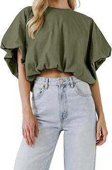 Womens Summer Crewneck Crop Tops Short Sleeve Casual Loose Cropped T Shirts | Amazon (US)