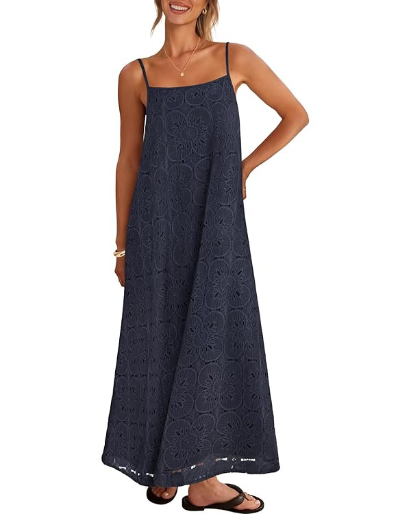 MEROKEETY Women's Summer Spaghetti Straps Sundress 2026 Casual Sleeveless Floral Lace Eyelet Boho... | Amazon (US)