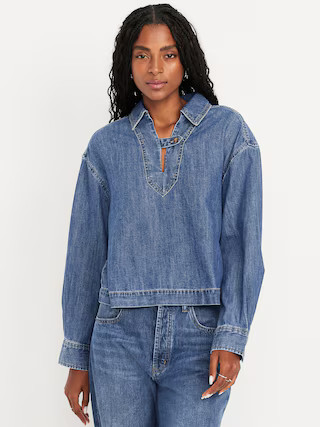 Long-Sleeve Popover Jean Shirt | Old Navy (US)