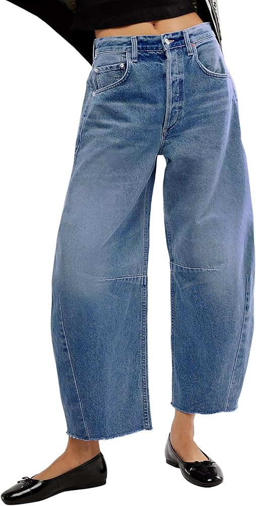 Barrel High Waisted Casual Baggy Trendy Straight Wide Leg Boyfriend Jeans | Amazon (US)