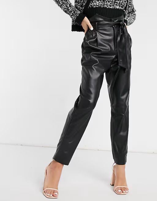 BB Dakota vegan leather high waist belted trouser in black | ASOS (Global)