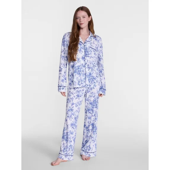 Joyspun Women’s Dreamy Soft Collection Notch Collar Top and Pants, 2-Piece Pajama Set, Sizes XS... | Walmart (US)