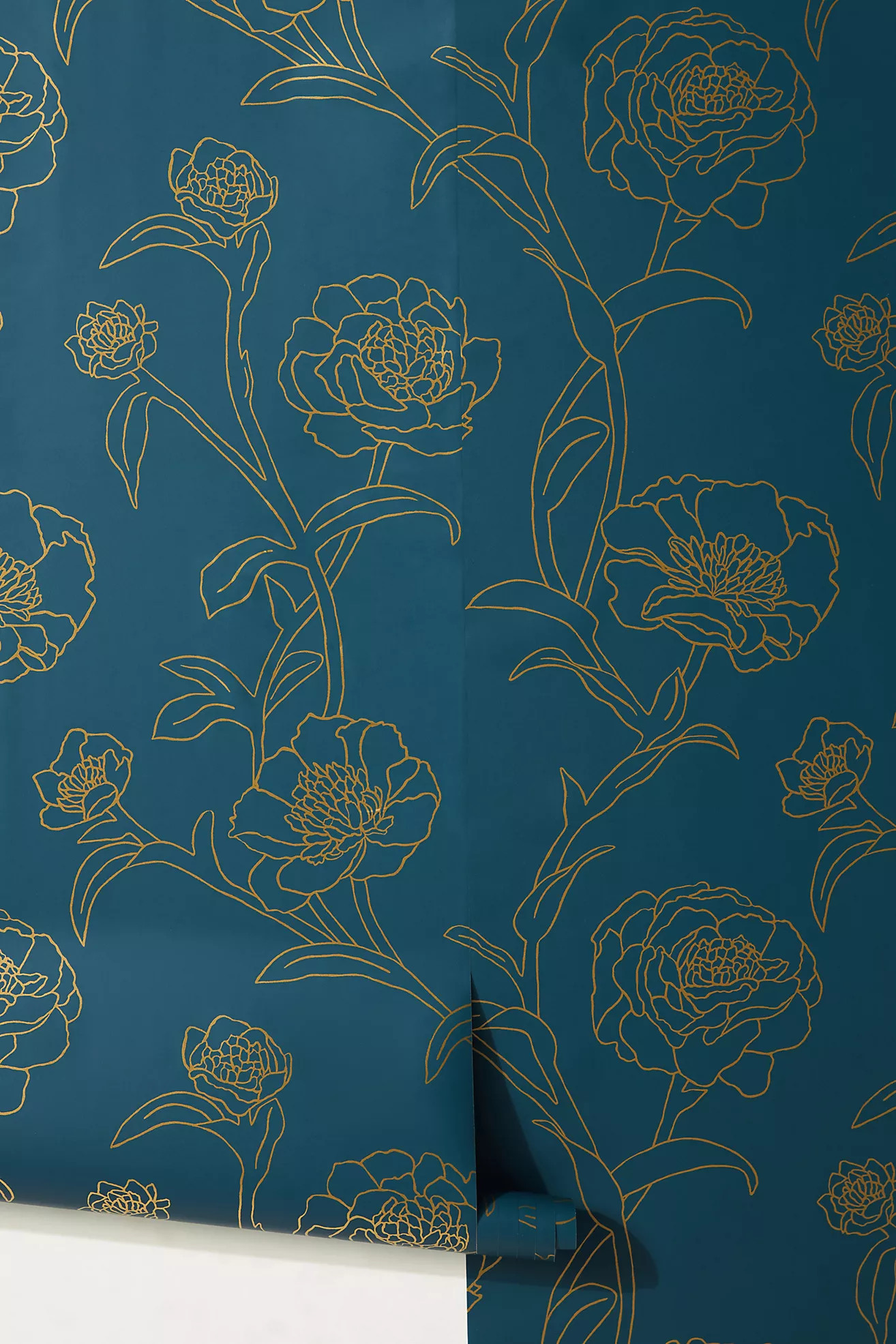 Gold Leaf Peonies Floral Peel-and-Stick Wallpaper | Anthropologie (US)