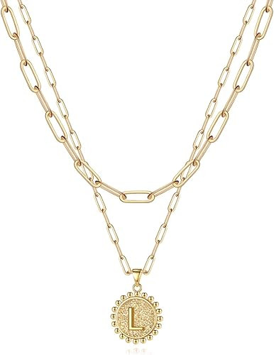 Yoosteel Gold Initial Necklaces for Women, 14K Gold Plated Dainty Layering Paperclip Link Chain N... | Amazon (US)